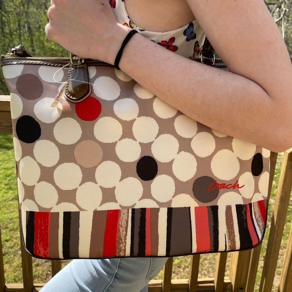 NWT COACH *RARE* extremely hard to find dot with lower stripes tote.